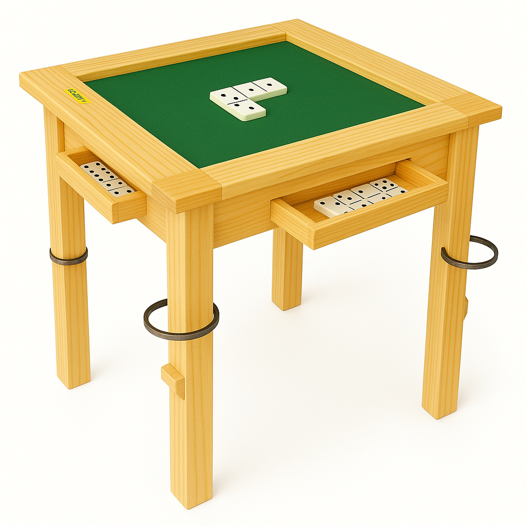 Mesa 2 en 1 Domino Poker Con Portavasos Artesanal Madera Pino