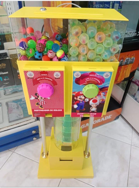 Maquina Dispensadora de Sorpresas y Pelotas  Doble compartimiento con temática infantil