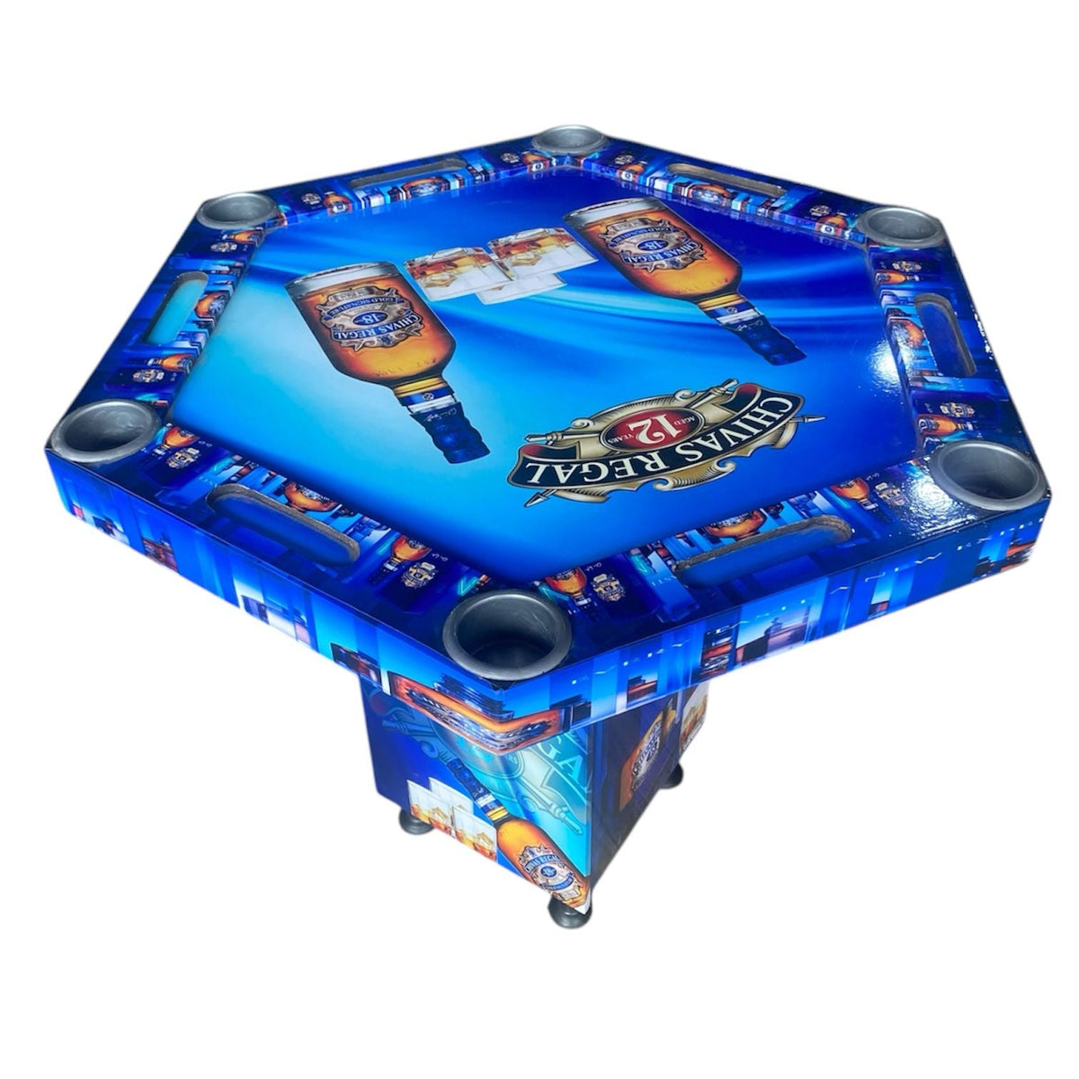 Mesa de Poker Hexagonal Chivas Regal en Madera Vinilo 