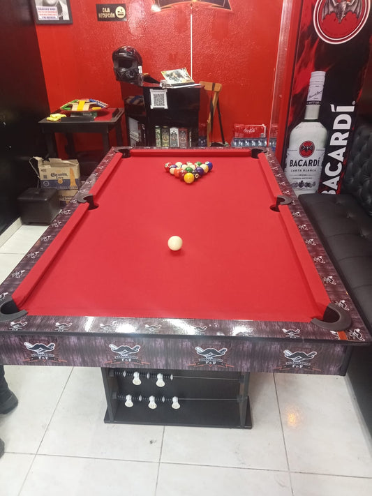 Mesa de Pool Profesional con Paño Rojo – Estilo Barbershop y Diseño Personalizado