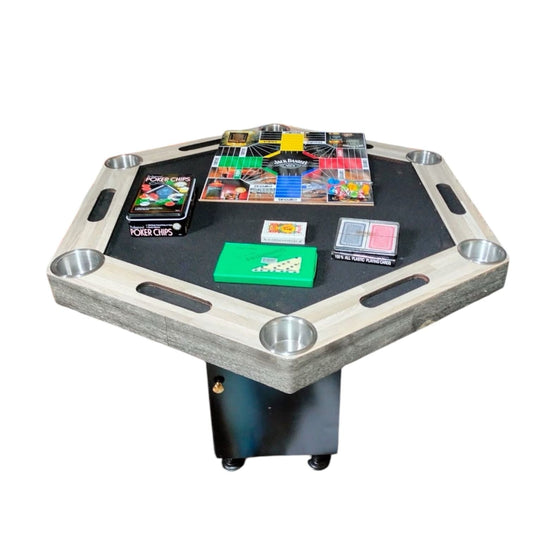 Mesa de Poker Hexagonal Premium – Estilo Rústico Moderno
