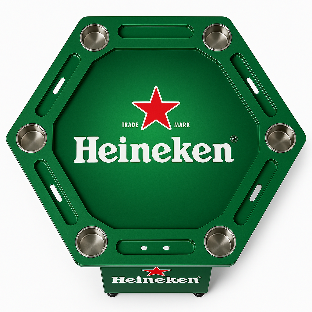 Mesa de Poker Hexagonal Heineken en Madera y Vinilo Laminado