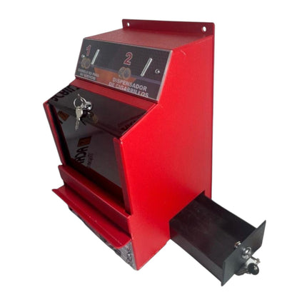 Dispensador de Cigarrillos por Monedas Rojo | 2 Compartimentos | Mecánico con Cerradura de Seguridad