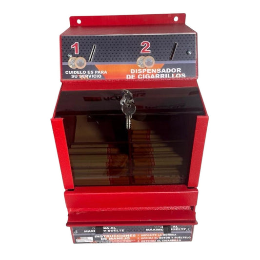 Dispensador de Cigarrillos por Monedas Rojo | 2 Compartimentos | Mecánico con Cerradura de Seguridad