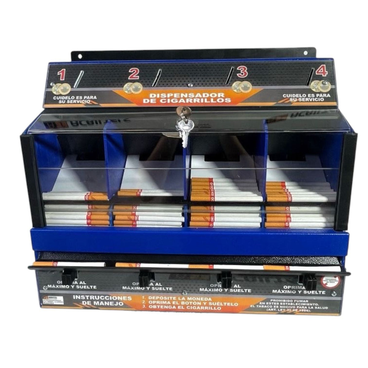 Dispensador de Cigarrillos por Monedas | 4 Compartimentos | Automático con Llave de Seguridad