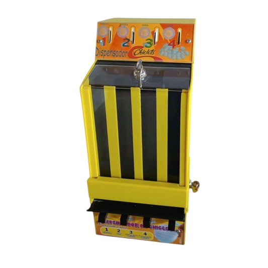Dispensador de Chiclets Adams | 4 Compartimentos | Mecánico con Llave | Color Amarillo