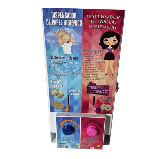 Dispensador de Papel Higiénico y Toallas Femeninas – Doble Compartimiento con Monedero