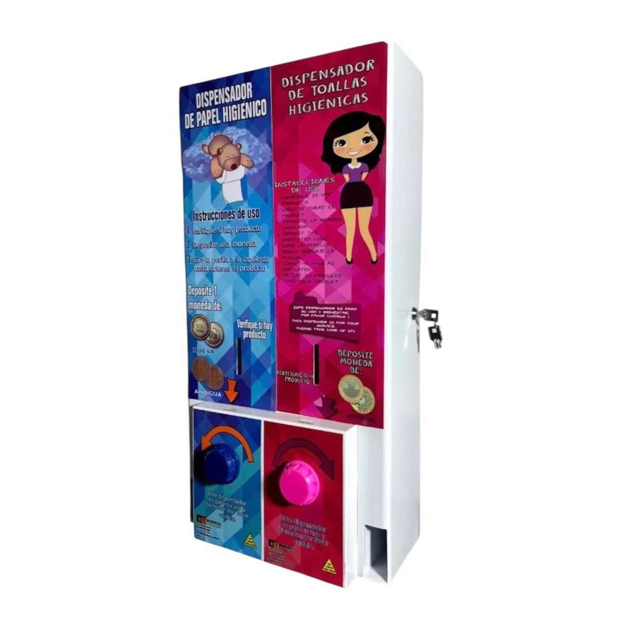 Dispensador de Papel Higiénico y Toallas Femeninas – Doble Compartimiento con Monedero