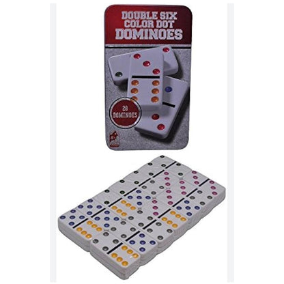 Dominó Doble Seis Puntos De Colores- Estuche Metálico
